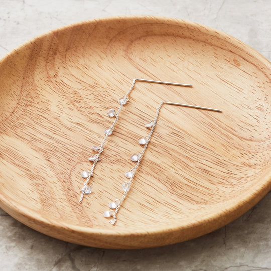 Silver Plated Dangle Thread Earrings Created with Zircondia® Crystals - Philip Jones Jewellery