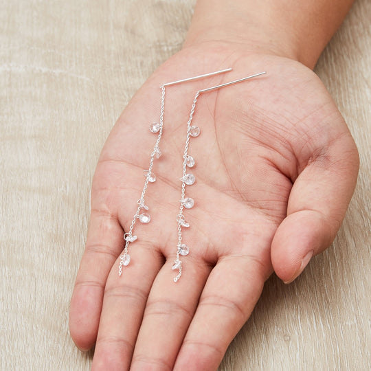 Silver Plated Dangle Thread Earrings Created with Zircondia® Crystals - Philip Jones Jewellery