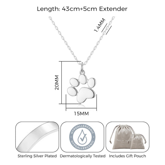 Silver Plated Dog Paw Necklace - Philip Jones Jewellery