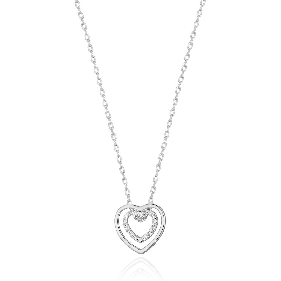 Silver Plated Double Heart Necklace Created with Zircondia® Crystals - Philip Jones Jewellery