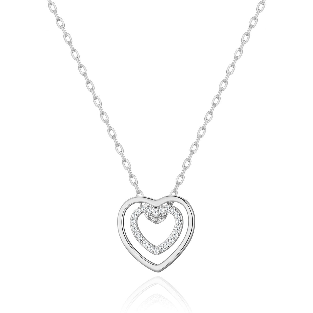Silver Plated Double Heart Necklace Created with Zircondia® Crystals - Philip Jones Jewellery