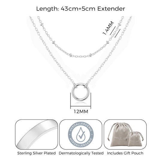 Silver Plated Double Layered Circle Necklace - Philip Jones Jewellery