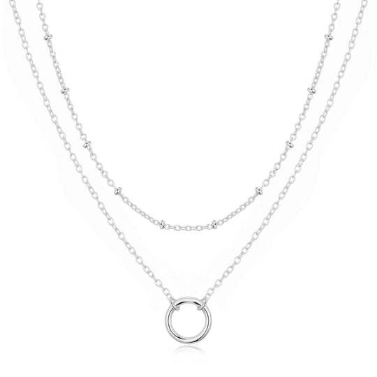 Silver Plated Double Layered Circle Necklace - Philip Jones Jewellery