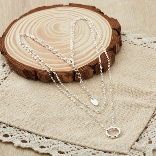 Silver Plated Double Layered Circle Necklace - Philip Jones Jewellery