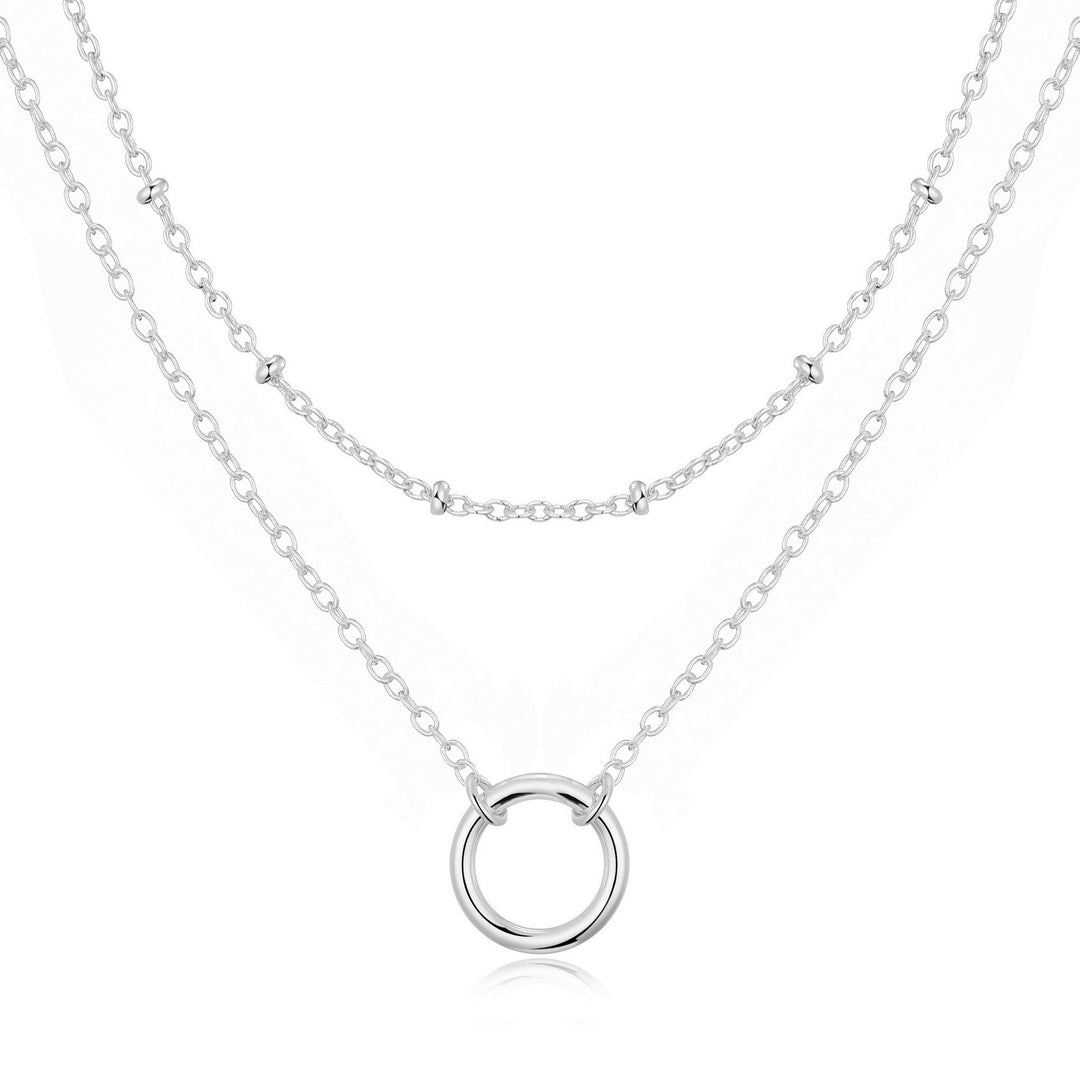 Silver Plated Double Layered Circle Necklace - Philip Jones Jewellery