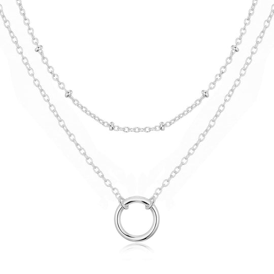 Silver Plated Double Layered Circle Necklace - Philip Jones Jewellery