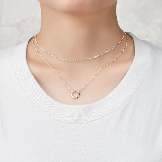 Silver Plated Double Layered Circle Necklace - Philip Jones Jewellery