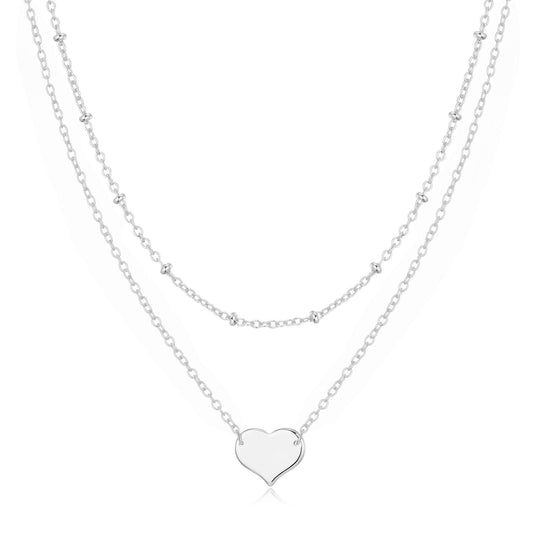 Silver Plated Double Layered Heart Necklace - Philip Jones Jewellery