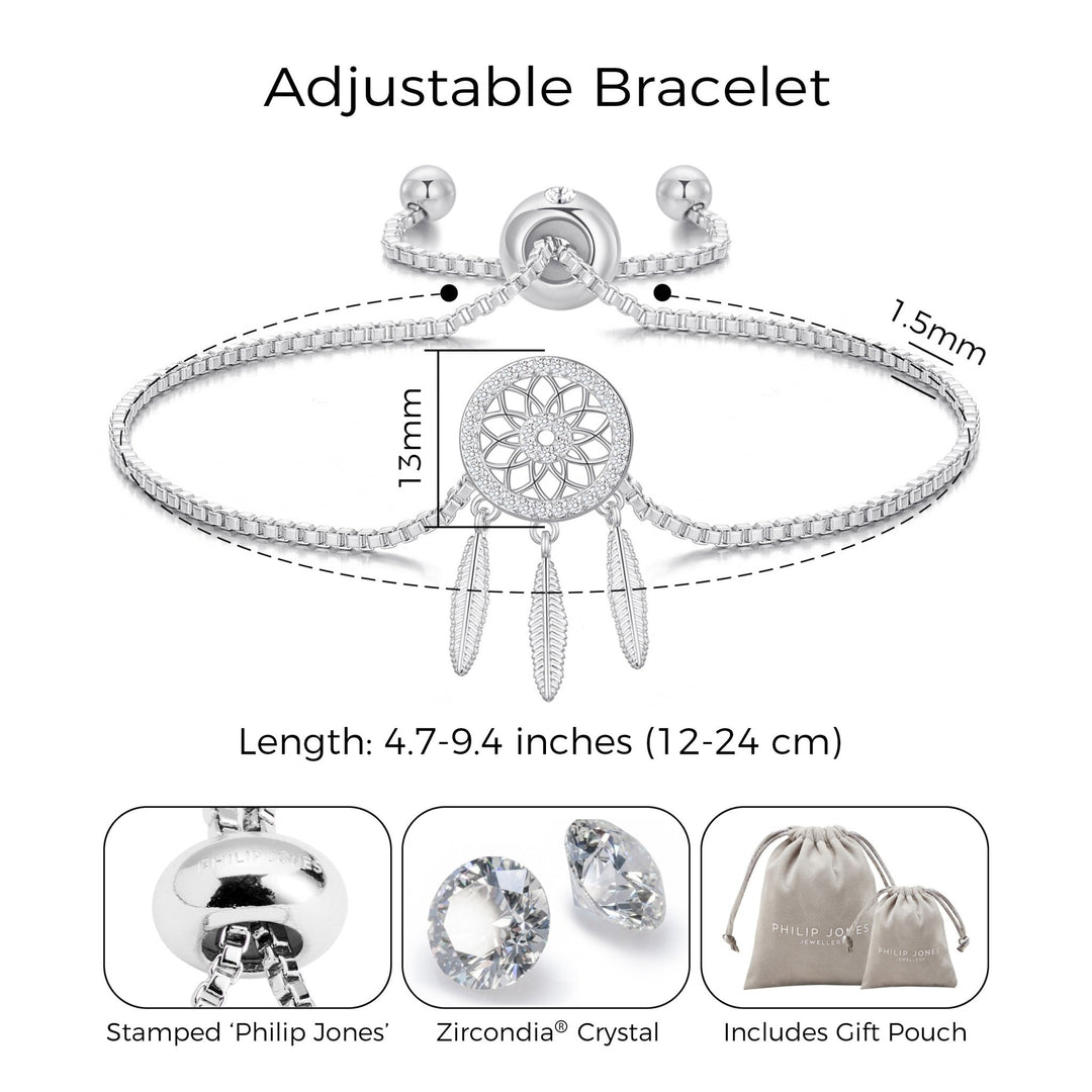 Silver Plated Dream Catcher Friendship Bracelet Created with Zircondia® Crystals - Philip Jones Jewellery