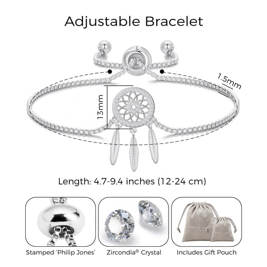 Silver Plated Dream Catcher Friendship Bracelet Created with Zircondia® Crystals - Philip Jones Jewellery