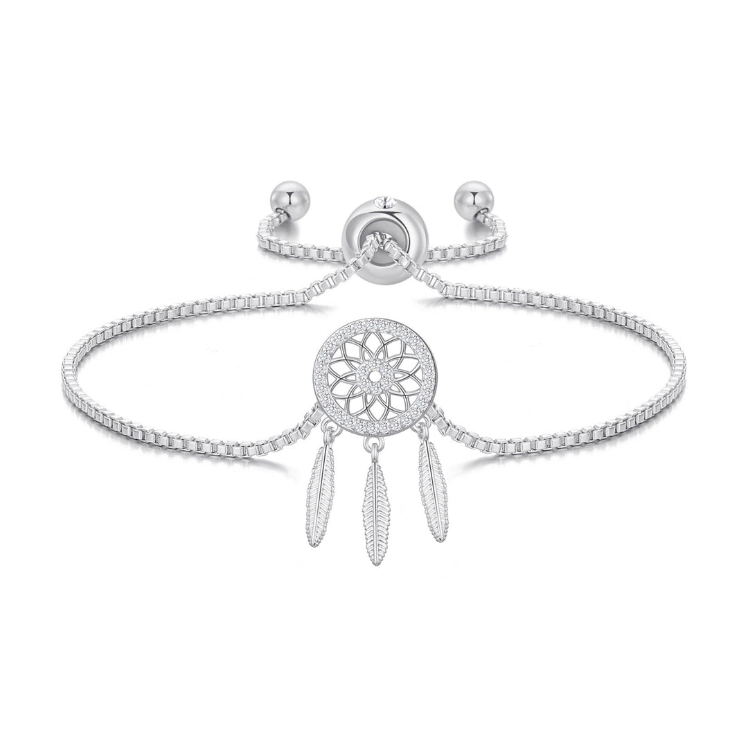 Silver Plated Dream Catcher Friendship Bracelet Created with Zircondia® Crystals - Philip Jones Jewellery