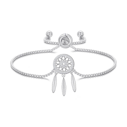 Silver Plated Dream Catcher Friendship Bracelet Created with Zircondia® Crystals - Philip Jones Jewellery