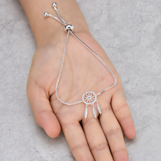 Silver Plated Dream Catcher Friendship Bracelet Created with Zircondia® Crystals - Philip Jones Jewellery