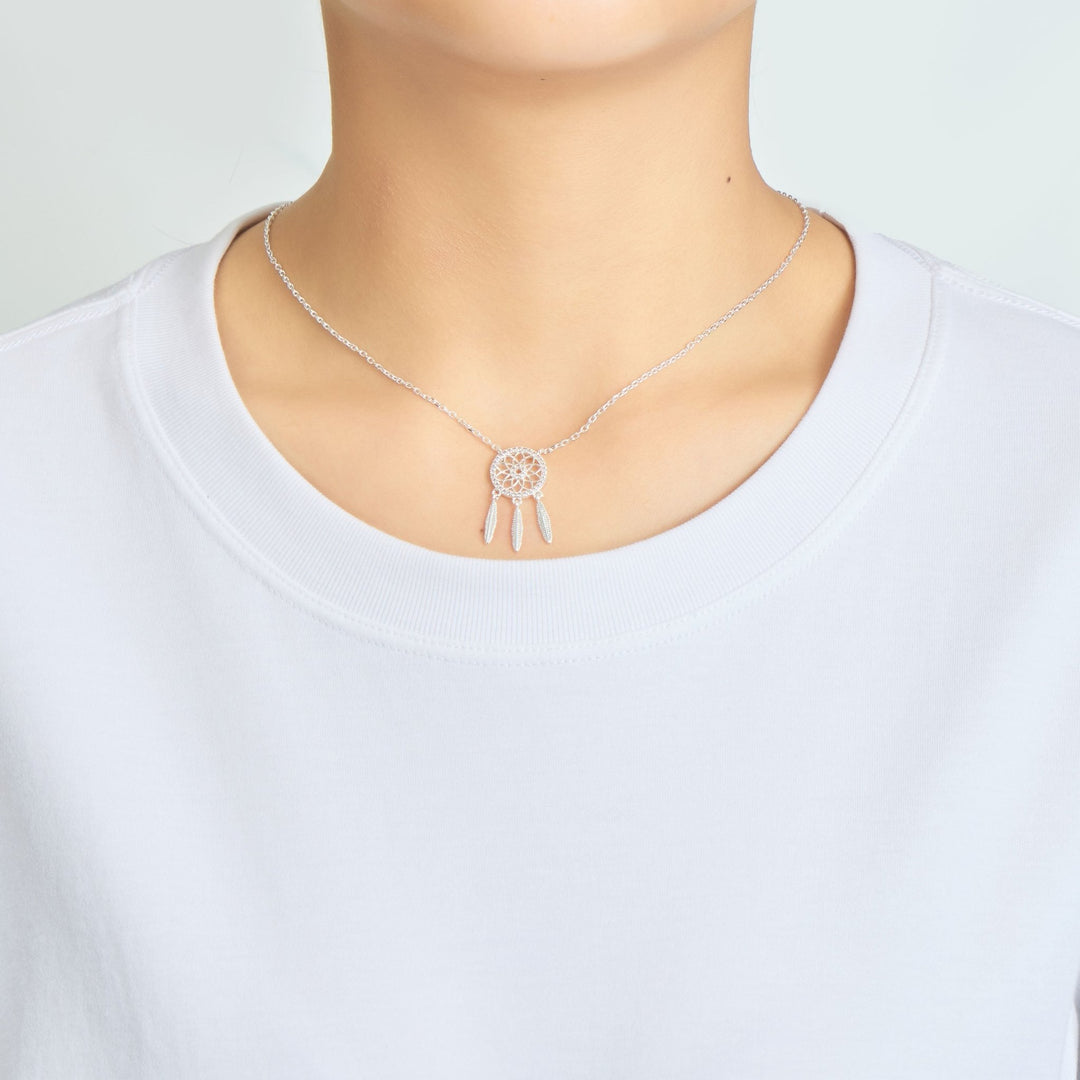 Silver Plated Dream Catcher Necklace Created with Zircondia® Crystals - Philip Jones Jewellery