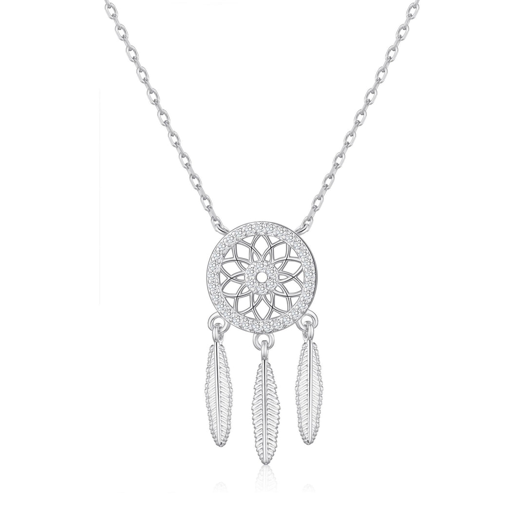 Silver Plated Dream Catcher Necklace Created with Zircondia® Crystals - Philip Jones Jewellery