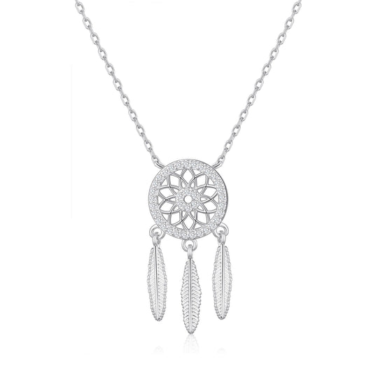 Silver Plated Dream Catcher Necklace Created with Zircondia® Crystals - Philip Jones Jewellery