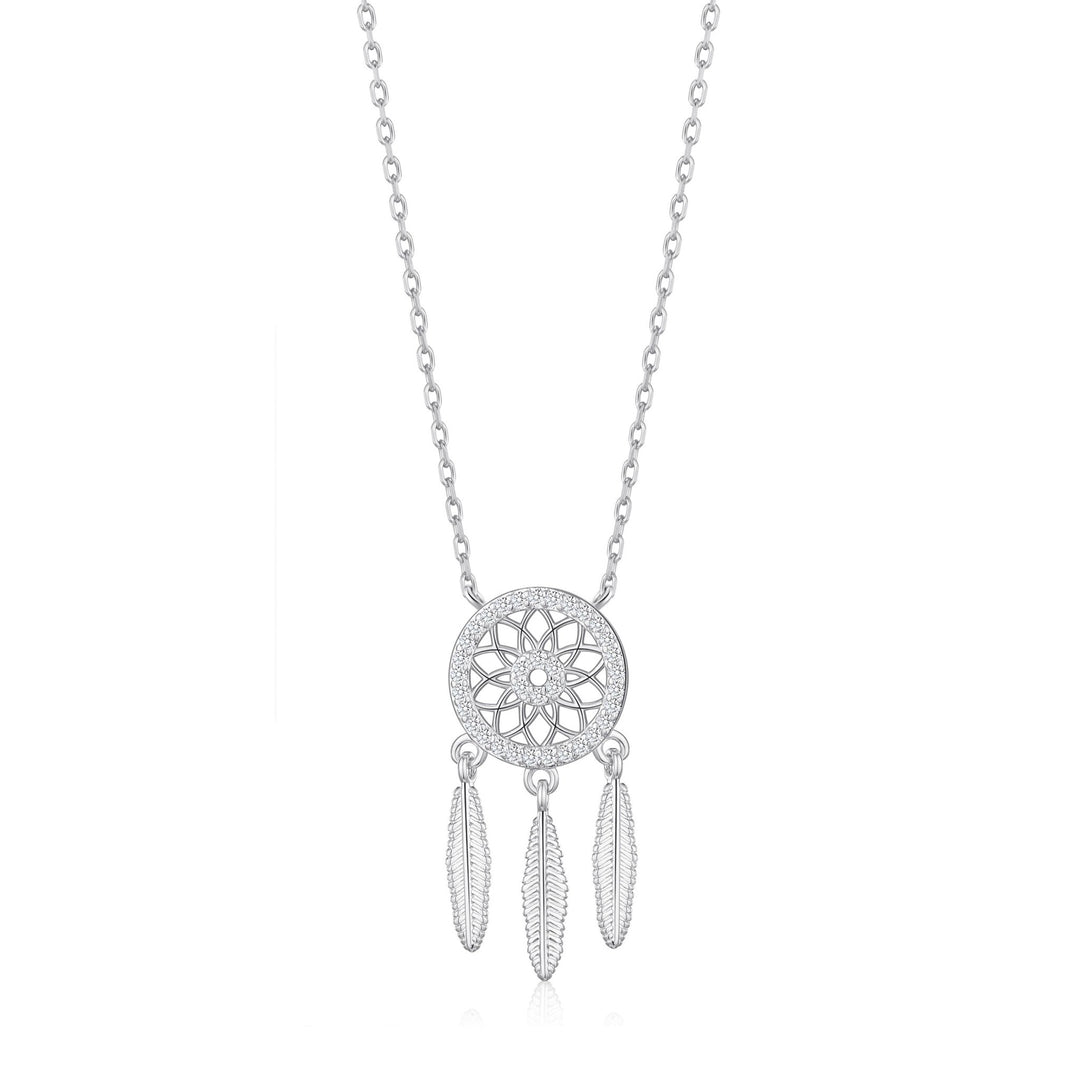 Silver Plated Dream Catcher Necklace Created with Zircondia® Crystals - Philip Jones Jewellery