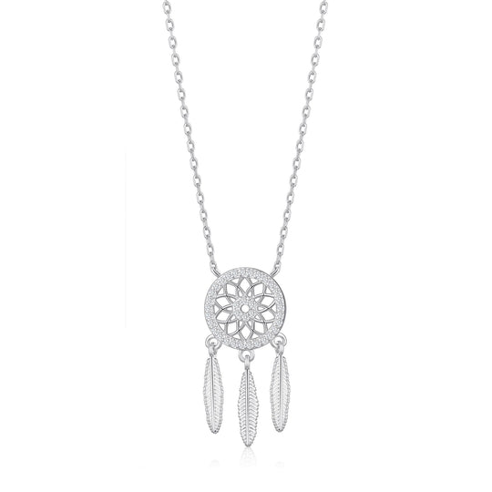 Silver Plated Dream Catcher Necklace Created with Zircondia® Crystals - Philip Jones Jewellery
