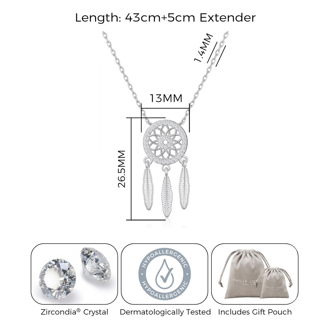 Silver Plated Dream Catcher Necklace Created with Zircondia® Crystals - Philip Jones Jewellery