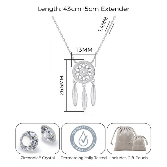 Silver Plated Dream Catcher Necklace Created with Zircondia® Crystals - Philip Jones Jewellery