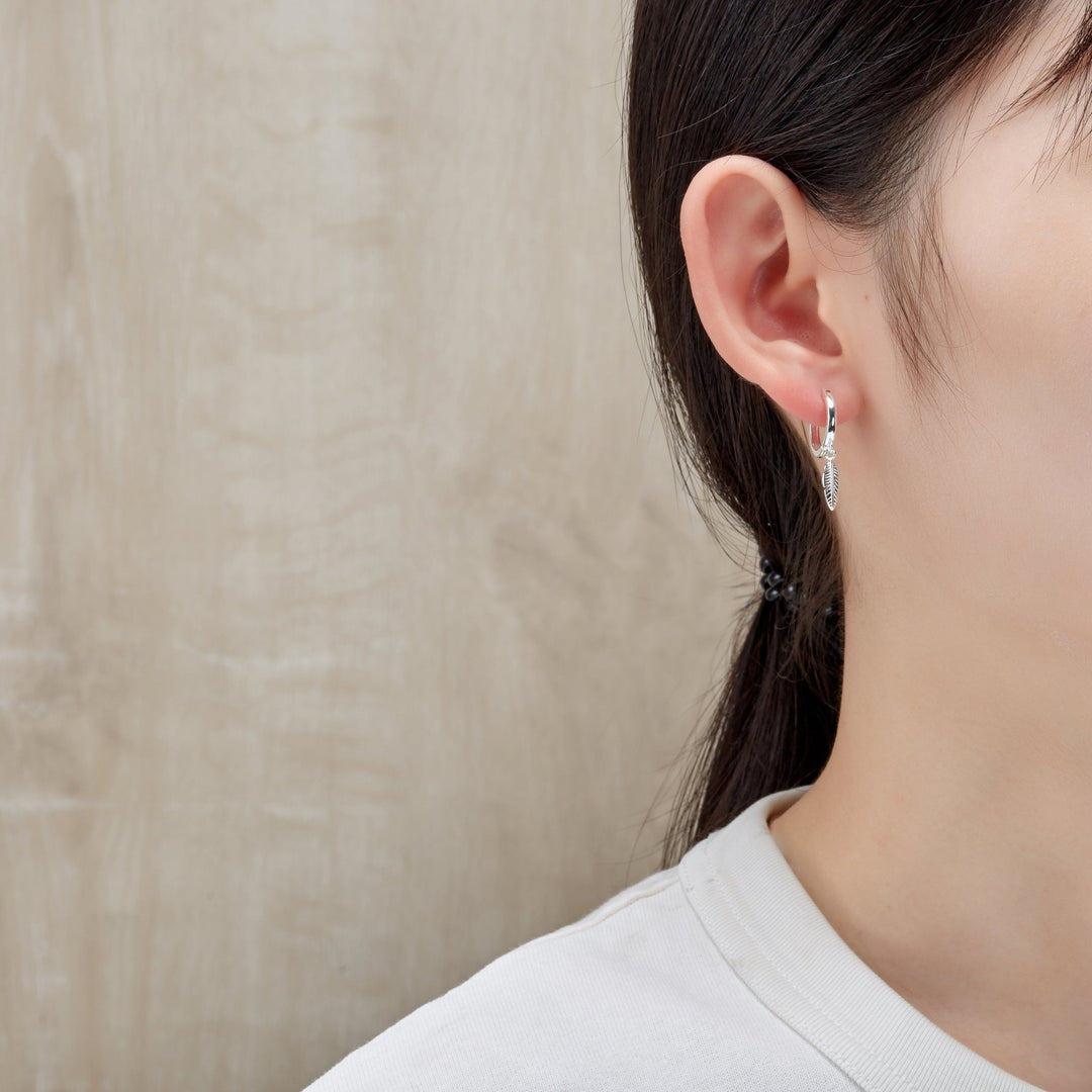 Silver Plated Feather Charm Hoop Earrings - Philip Jones Jewellery