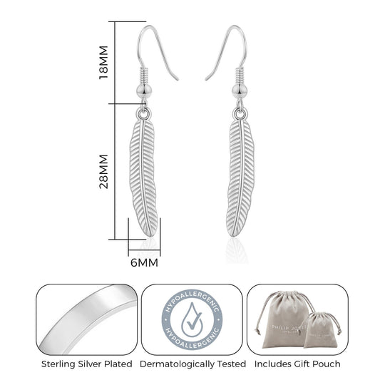 Silver Plated Feather Earrings - Philip Jones Jewellery