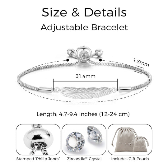 Silver Plated Feather Friendship Bracelet Created with Zircondia® Crystals - Philip Jones Jewellery