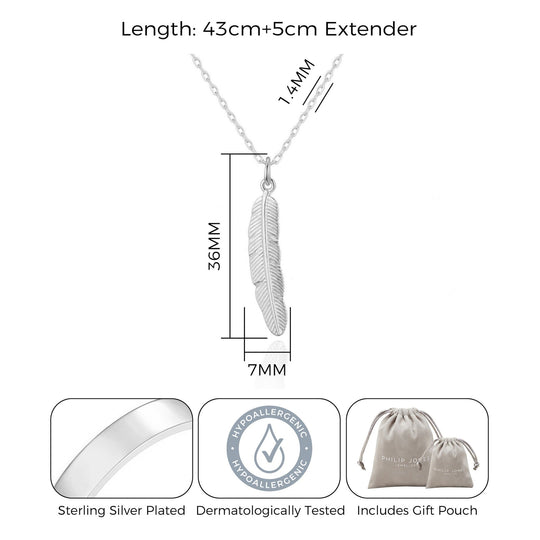 Silver Plated Feather Necklace - Philip Jones Jewellery