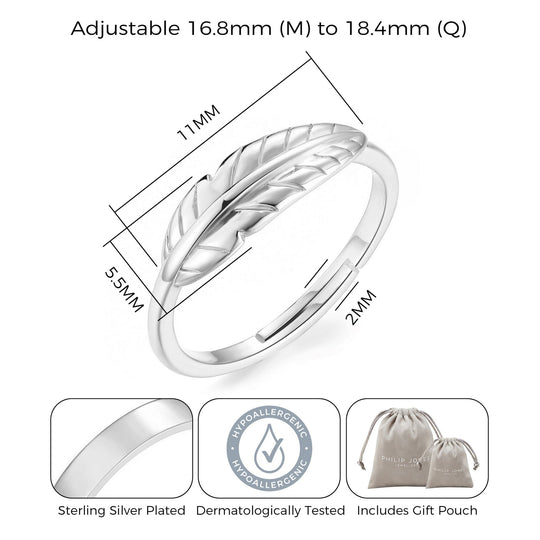 Silver Plated Feather Ring - Philip Jones Jewellery