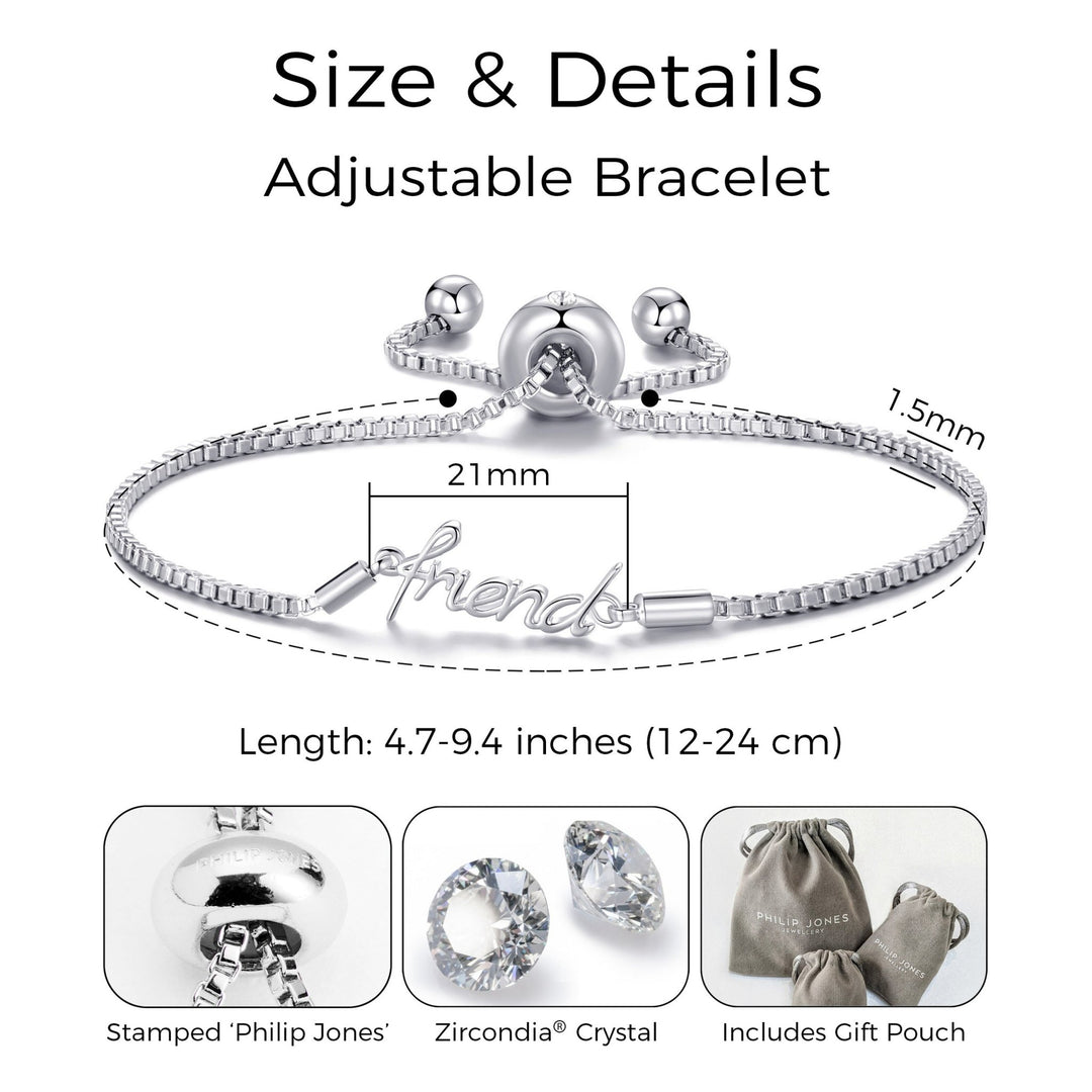Silver Plated Friend Bracelet Created with Zircondia® Crystals - Philip Jones Jewellery