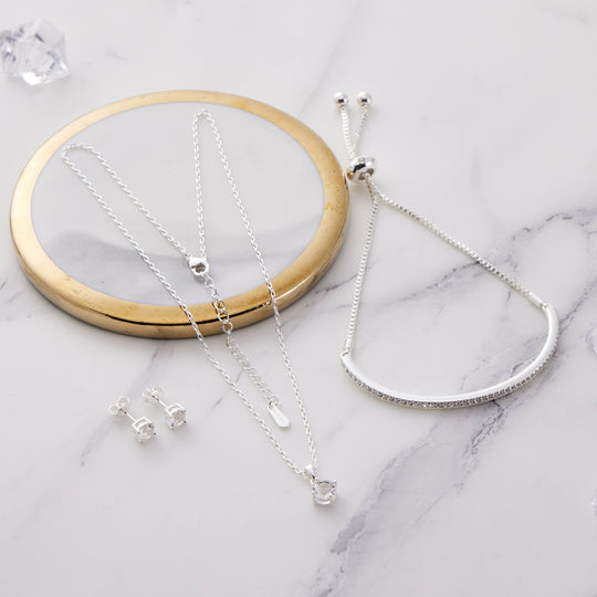 Silver Plated Friendship Set Created with Zircondia® Crystals - Philip Jones Jewellery