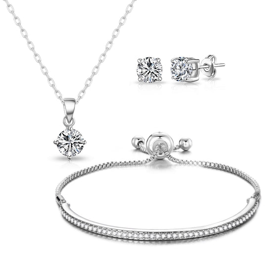 Silver Plated Friendship Set Created with Zircondia® Crystals - Philip Jones Jewellery
