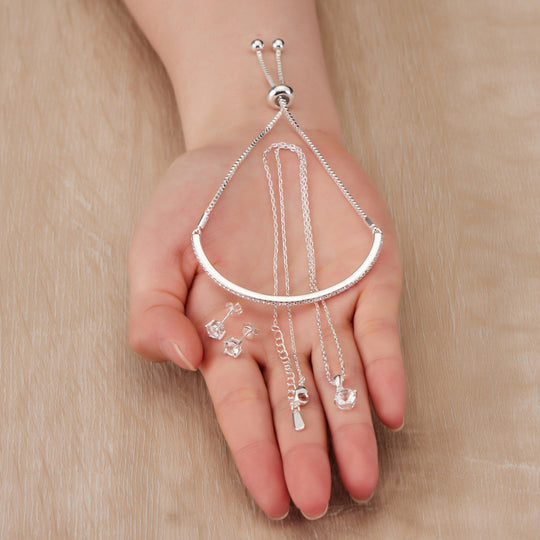 Silver Plated Friendship Set Created with Zircondia® Crystals - Philip Jones Jewellery