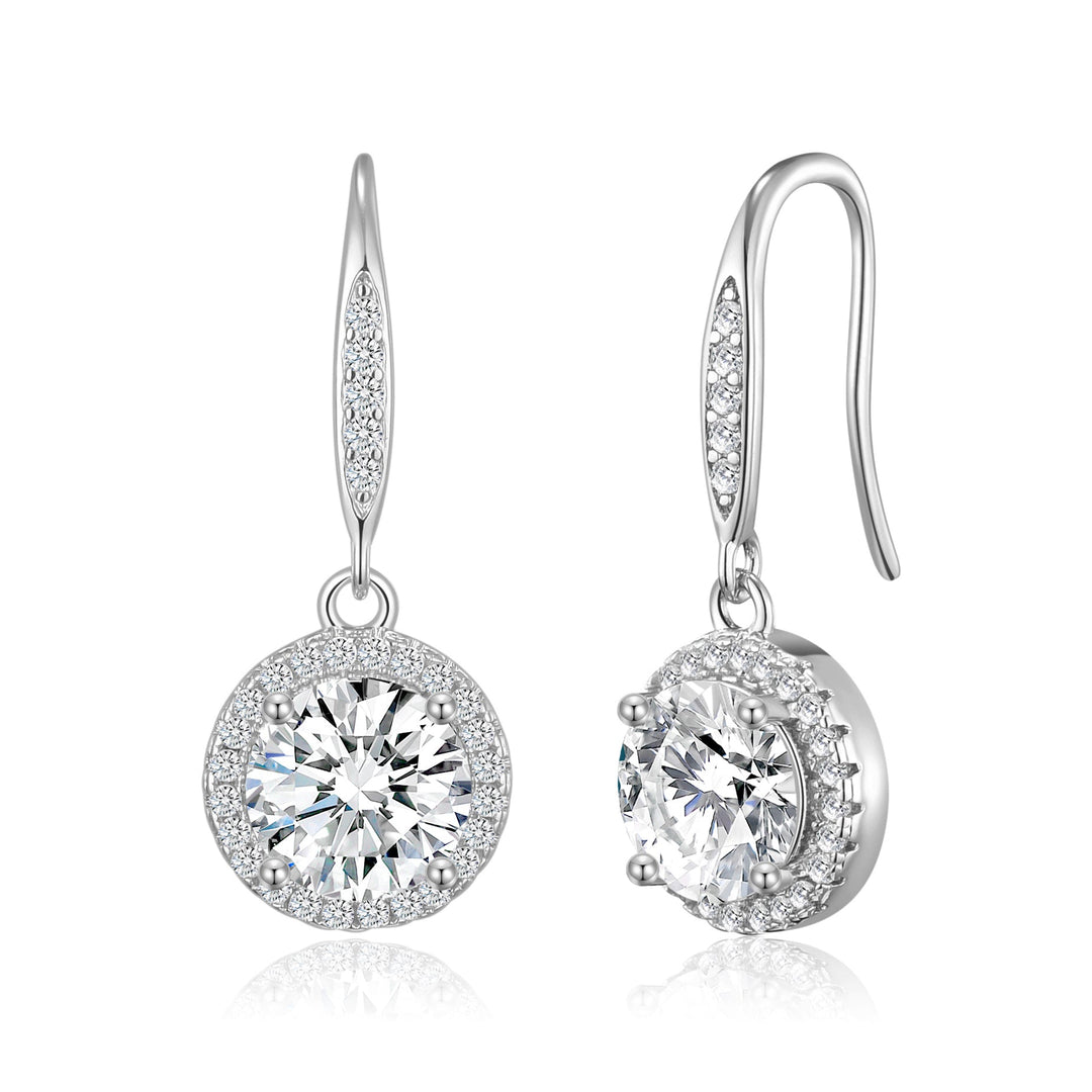 Silver Plated Halo Drop Earrings Created with Zircondia® Crystals - Philip Jones Jewellery
