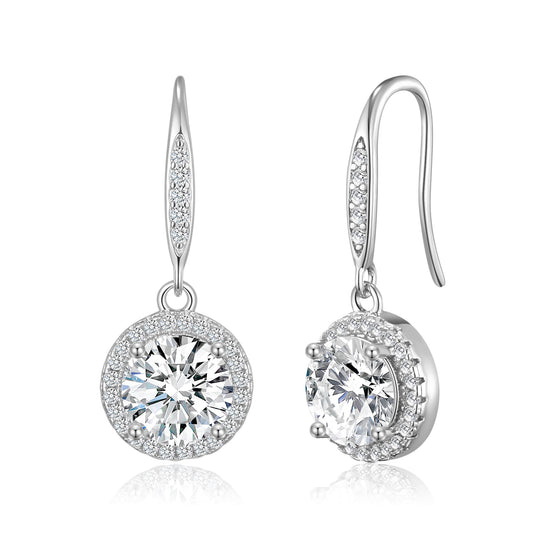 Silver Plated Halo Drop Earrings Created with Zircondia® Crystals - Philip Jones Jewellery