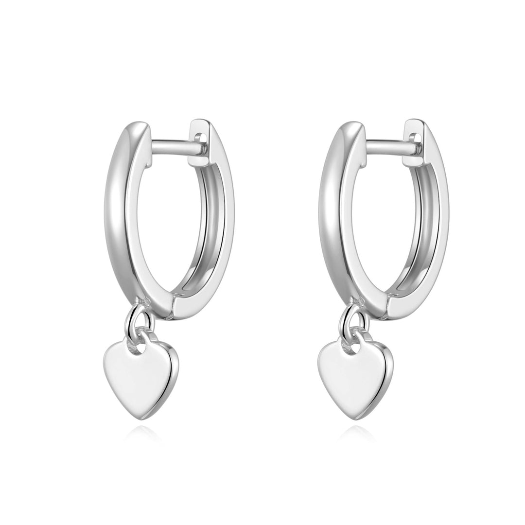 Silver Plated Heart Charm Hoop Earrings - Philip Jones Jewellery