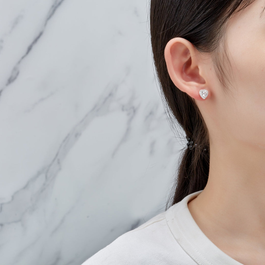 Silver Plated Heart Halo Earrings Created with Zircondia® Crystals - Philip Jones Jewellery