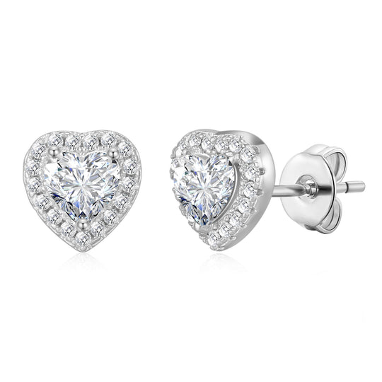 Silver Plated Heart Halo Earrings Created with Zircondia® Crystals - Philip Jones Jewellery