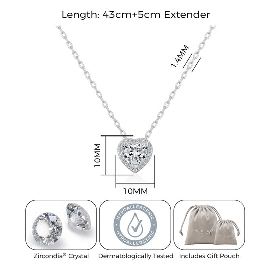 Silver Plated Heart Halo Necklace Created with Zircondia® Crystals - Philip Jones Jewellery