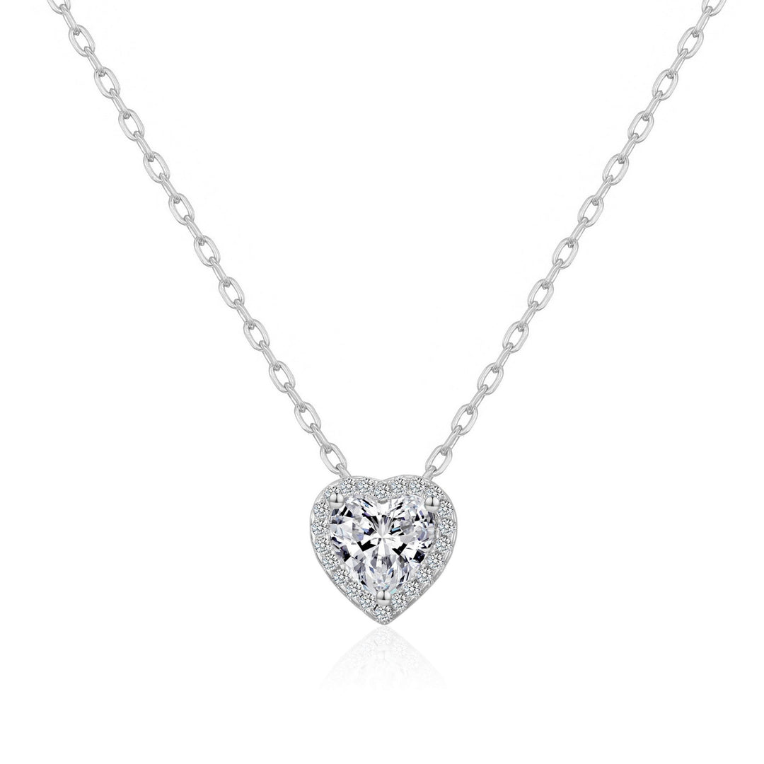 Silver Plated Heart Halo Necklace Created with Zircondia® Crystals - Philip Jones Jewellery