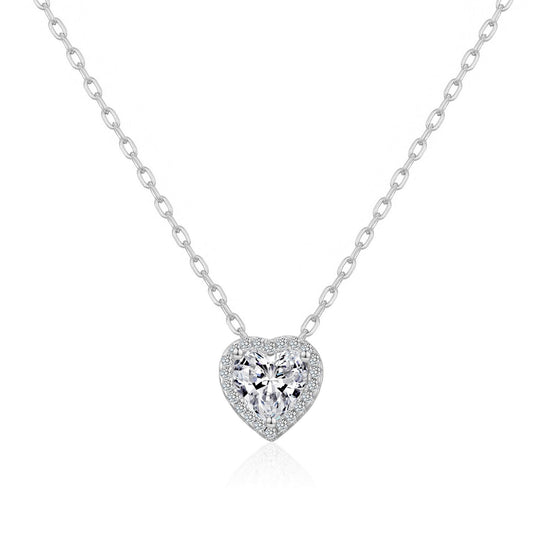 Silver Plated Heart Halo Necklace Created with Zircondia® Crystals - Philip Jones Jewellery