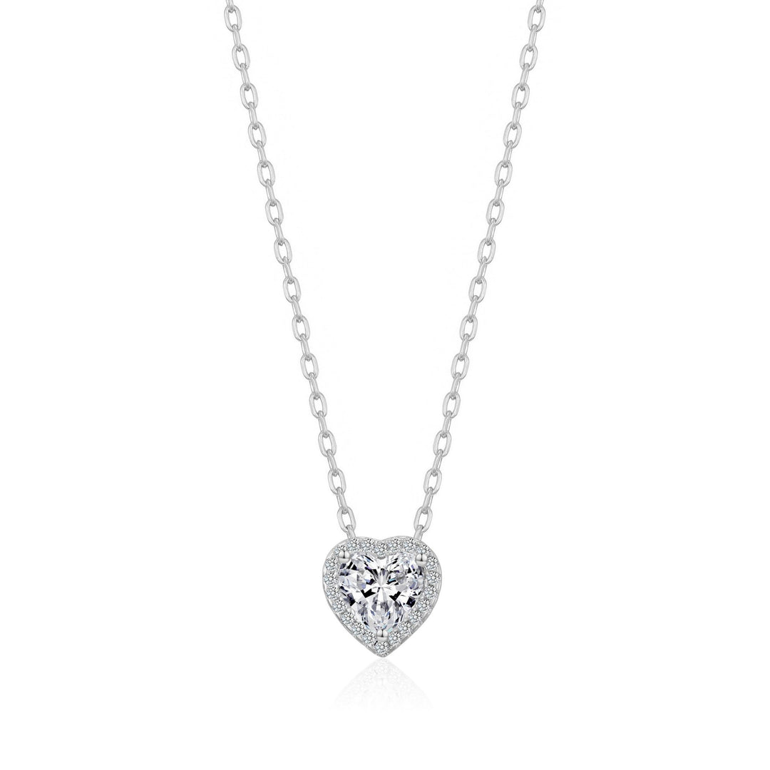 Silver Plated Heart Halo Necklace Created with Zircondia® Crystals - Philip Jones Jewellery