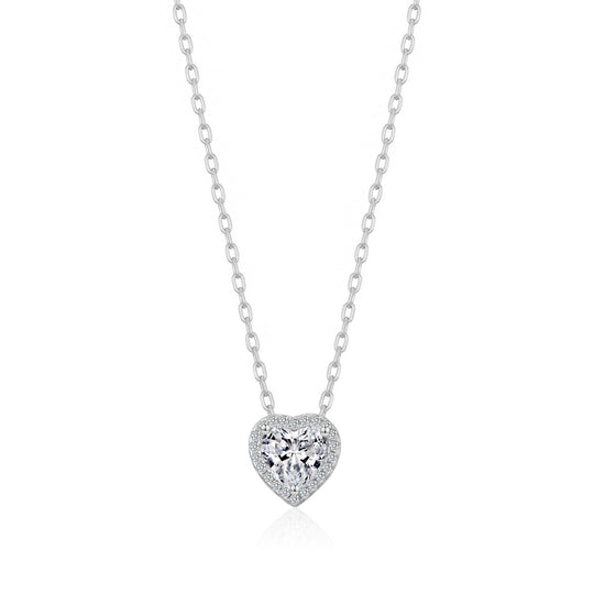 Silver Plated Heart Halo Necklace Created with Zircondia® Crystals - Philip Jones Jewellery
