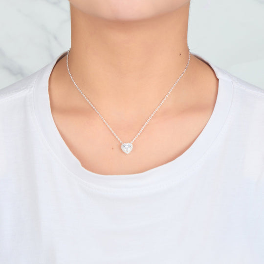 Silver Plated Heart Halo Necklace Created with Zircondia® Crystals - Philip Jones Jewellery