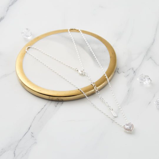 Silver Plated Heart Halo Necklace Created with Zircondia® Crystals - Philip Jones Jewellery