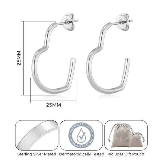 Silver Plated Heart Hoop Earrings - Philip Jones Jewellery