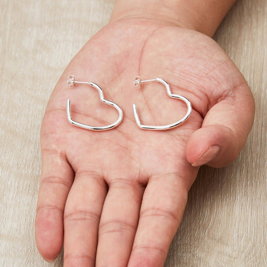 Silver Plated Heart Hoop Earrings - Philip Jones Jewellery