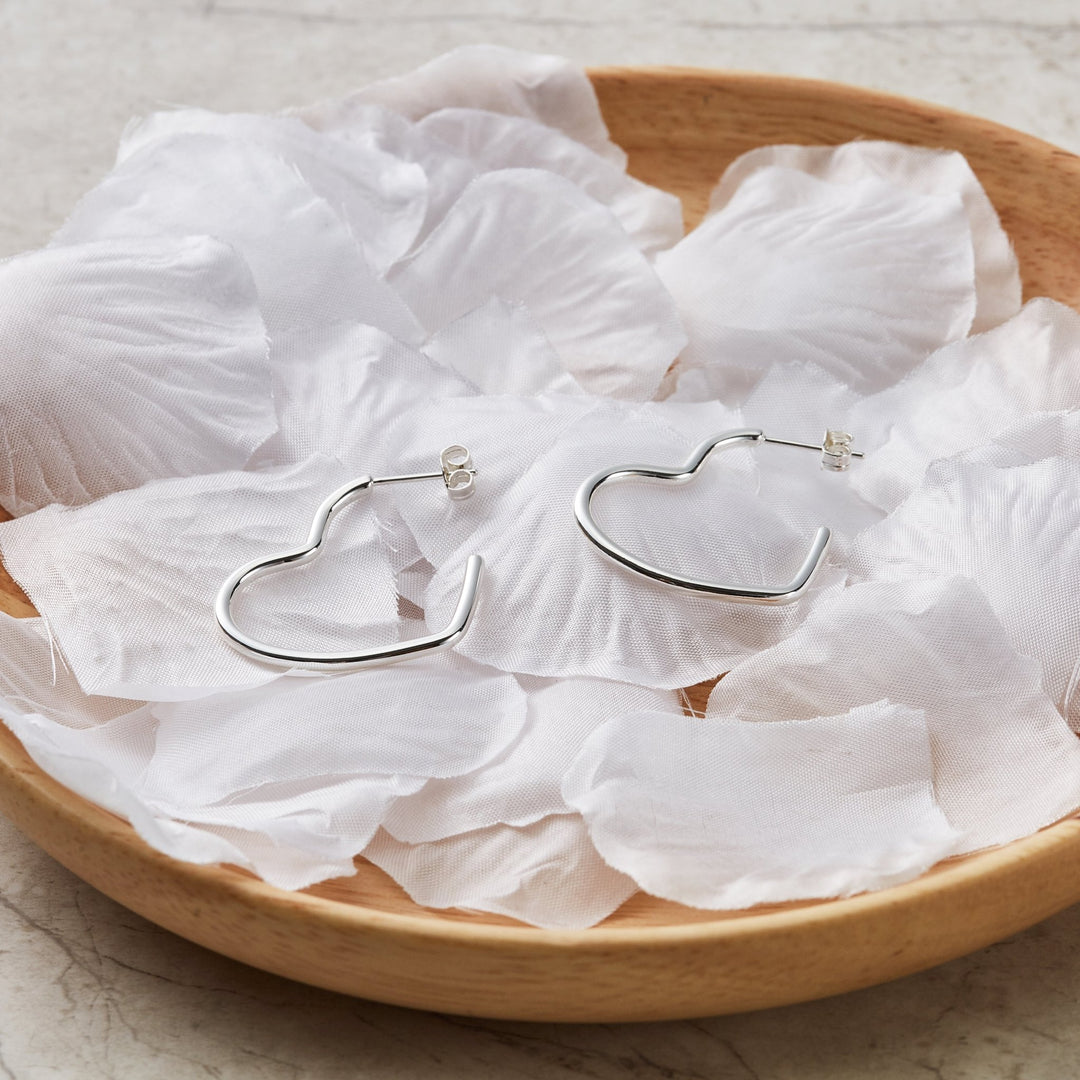Silver Plated Heart Hoop Earrings - Philip Jones Jewellery