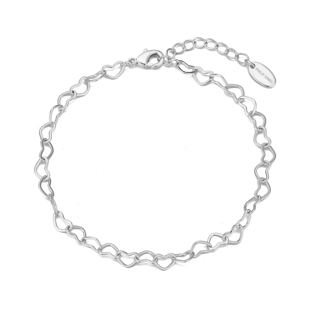 Silver Plated Heart Link Bracelet - Philip Jones Jewellery