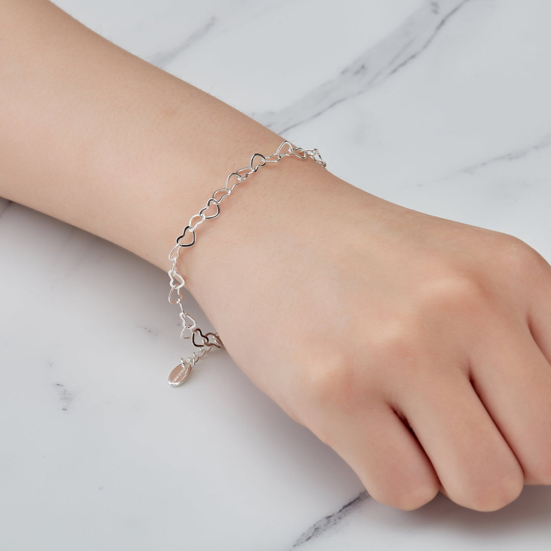 Silver Plated Heart Link Bracelet - Philip Jones Jewellery